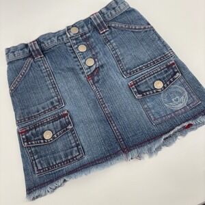 Mary-Kate and‎ Ashley Denim Skirt Girls Size 7 Blue Excellent Raw Hem Cargo Y2K